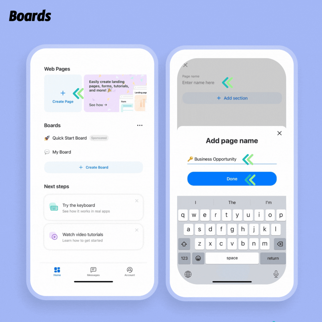 How to add  apage from home screen.gif